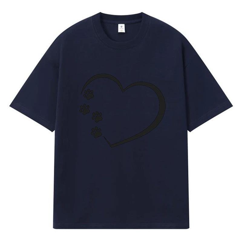 2026 Heart Shape with Paw Prints Printed Graphic Y2k Harajuku Streetwear 100% Cotton T Shirt Casual Oversized Summer Men T-shirt
