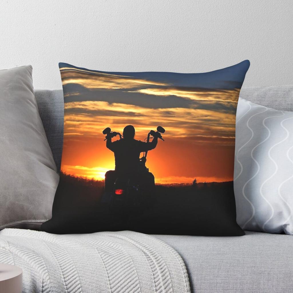 Bike Motocycle Evening Meditation Square Pillowcase Polyester Linen Velvet Pattern Zip Decor Sofa Seater Cushion Cover