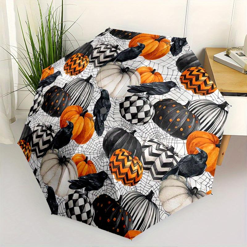 

Pumpkin crow Halloween Automatic Folding Umbrella Simple 8 Rib Design, Bright Cartoon Pattern, Durable Iron Frame, Suitable For Travel, Out