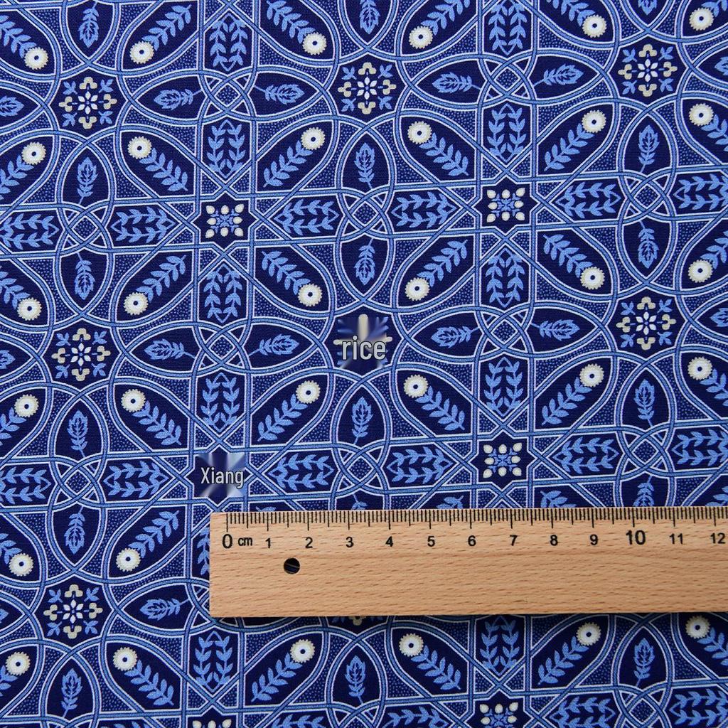 40s Pure Cotton Plain Weave DIY Skirt/Shirt Fabric, Morris Blue Theme