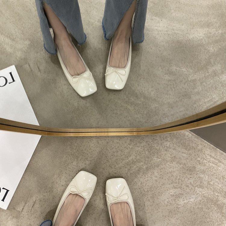 2025 New Spring and Autumn Season New Low-Heeled Shoes for Women, Gentle Fairy Low-Heeled Shoes with Floral Bow