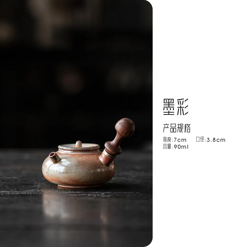 Japanese Ink Wood-fired Porcelain Teapot Retro Side Handle Pot Tea Maker Kettle Oolong Tea Teaware Accessories Gift Collection