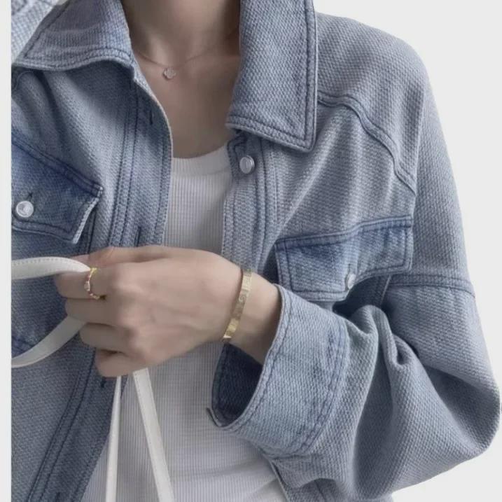 Women's European Bat Sleeve Denim Jacket - Versatile Long-Sleeve Design for Spring & Autumn 2025.
