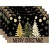4pc Red Black Buffalo Plaid Christmas Tree Linen Placemats Farmhouse Holiday Kitchen Dining Table Decor Washable Heat Resist