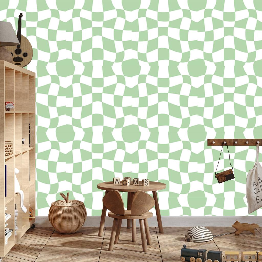 Casual checkerboard wallpaper white and mint for living room and bedroom 50x1000