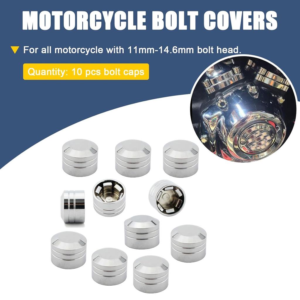 10 Pcs Motorcycle Bolt Covers Chrome Bolt Head Caps Kit Fit for Harley Touring Road King Street Glide Road Glide Sportster 883 Dyna Fat Bob Softail
