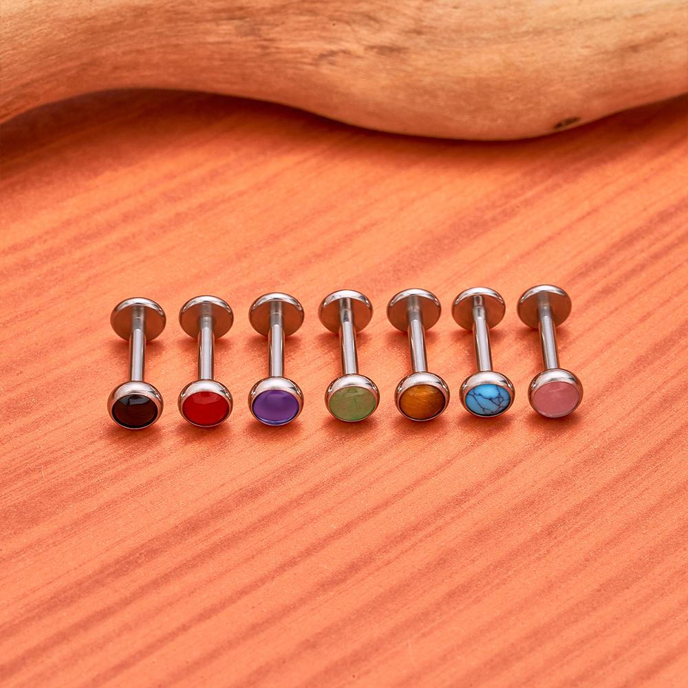 G23 Titanium Circular Needle Ear Lip Studs with Natural Stone Top Labret Tongue Nose Stud Earrings Body Piercing Jewelry
