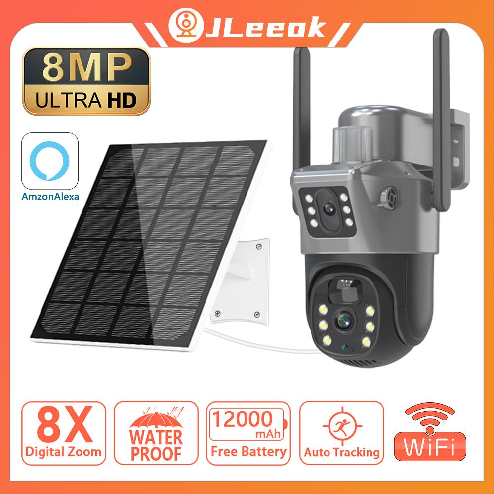 

Jleeok Outdoor Wireless 4K 8MP 8W Solar WIFI Buit-in Battery Securtiy Surveillence IP Camera PIR Human Detection 8X Zoom PTZ CCTV Alexa