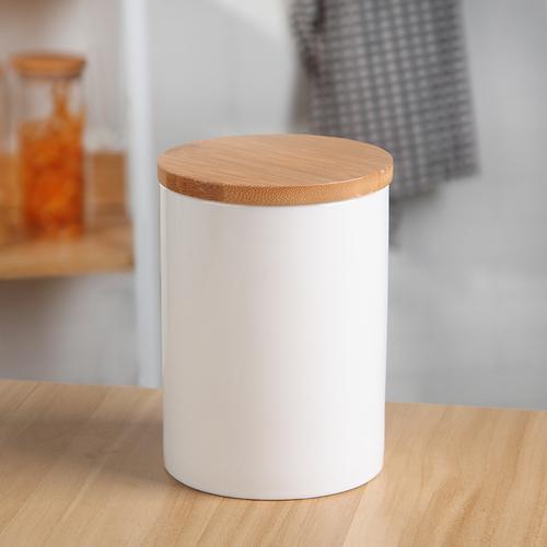 European Kitchen Ceramic Sealed Pot Coffee Milk Powder Food Storage Jar White Storage Bottle with Wooden Lid Home Decoration New