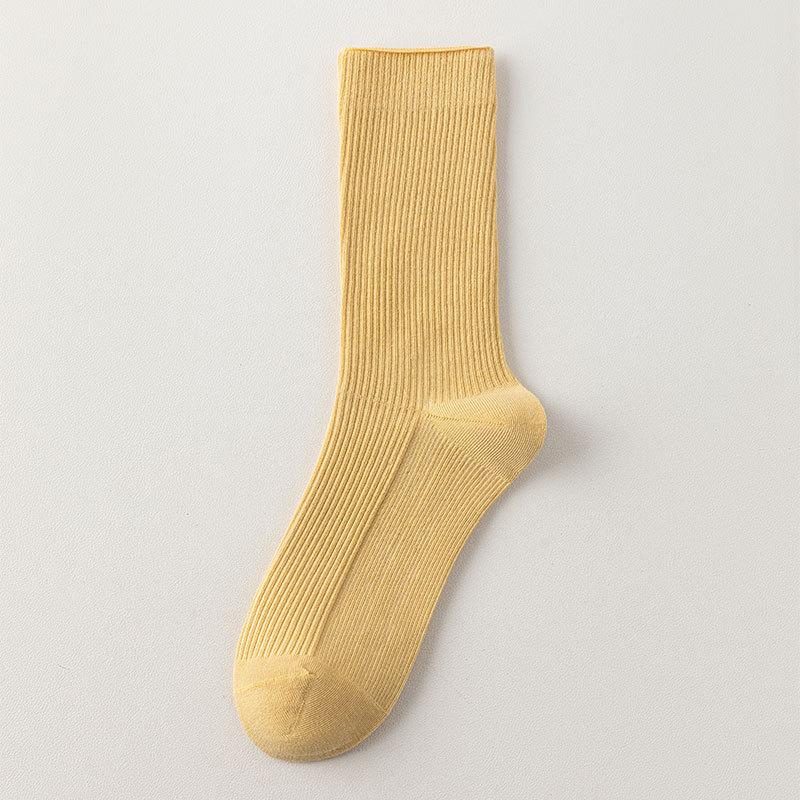 Ladies Spring and Autumn with Pure Color Simple Boneless Long Pile Pile Cotton Socks