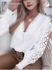 Spring-Autumn Women's V-Neck Lace Patchwork Long Sleeve Blouse