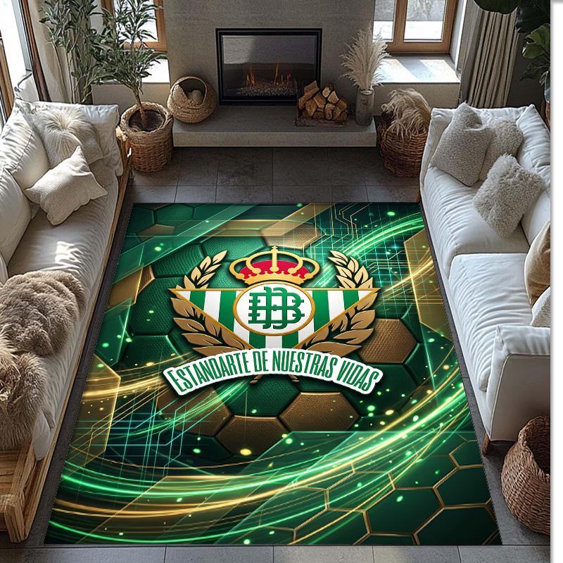 Real Betis Football Print Crystal Velvet Rug, Comfortable Water Absorbent Non Slip Indoor Floor Carpet