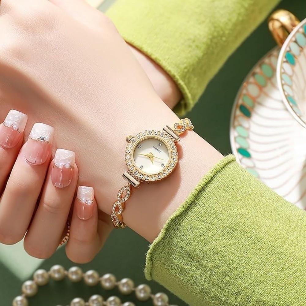 Small Dial Diamond Inlaid Watch Round Bracelet Bracelet Watch Elegant Ladies Wristwatch  Daily Use