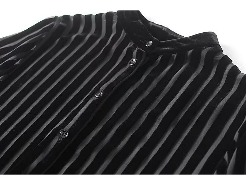 2024 Spring/Summer Black Women's Street Fashion Velvet Drape Cardigan - Long-Sleeved Shirt