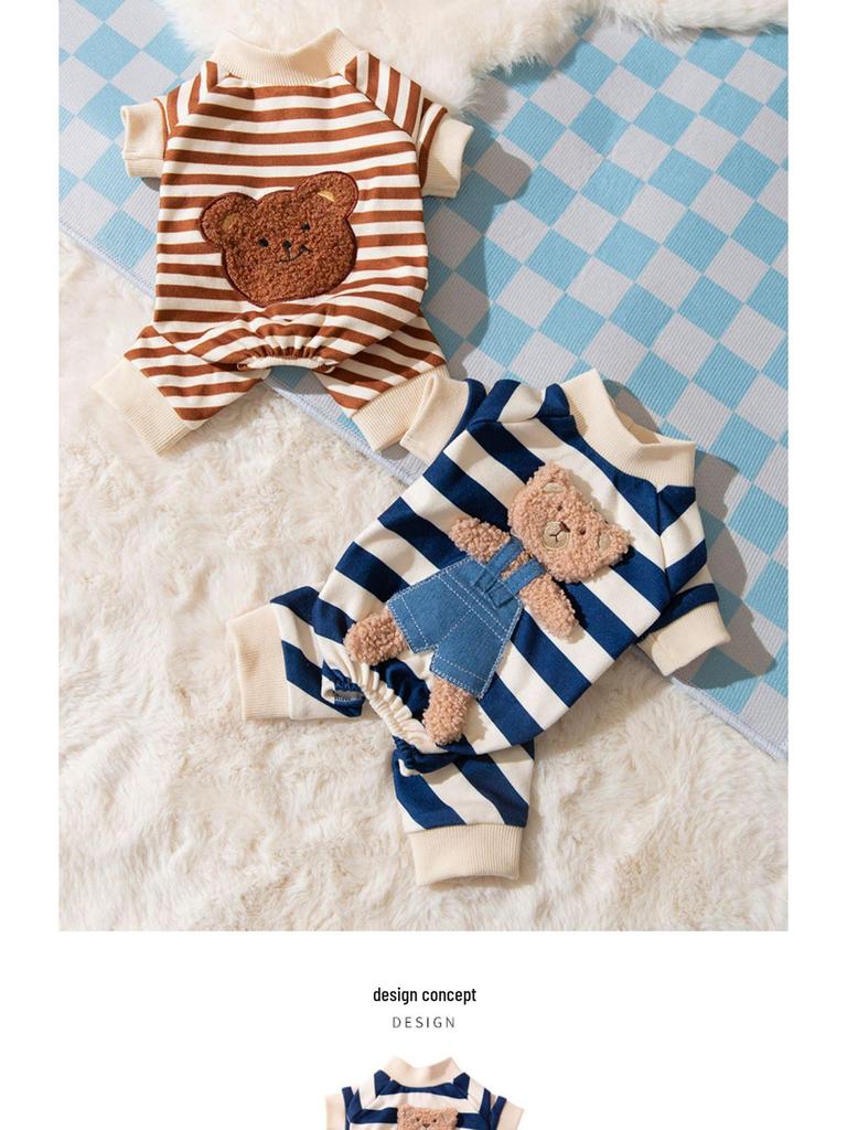 Spring/Summer Striped 3D Bear Four-Legged Pet Outfit for Dogs and Cats