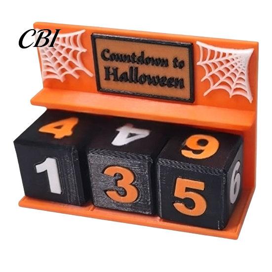 Gruseliges Feiertags-Countdown-Display Halloween-Kalenderblock, 3D-gedruckter Adventskalender, Tägliche Kaffeetisch-Mittelstück Countdown für Dekoration am Kaminsims,