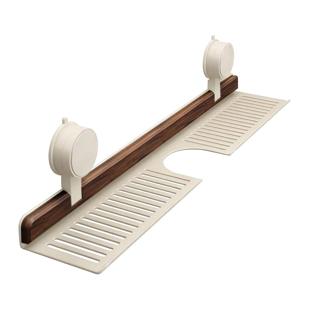 

Полка для ванной на присосках из грецкого ореха, не требующая сверления, сверхпрочная стойка для хранения, полка над смесителем для раковины для ванной белый