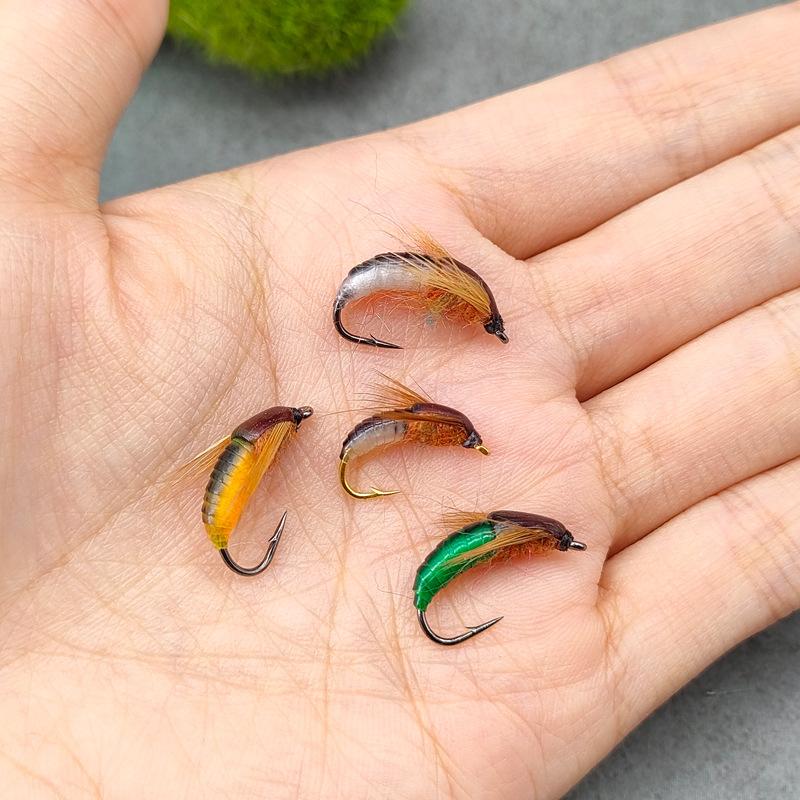 6pcs/Box 8# 10# 12# 14# Caddis Nymph Fly Fishing Lures Hand-Tied Larvae Wet Flies Ice Silk Fiber Trout Chub Fly Fishing Baits