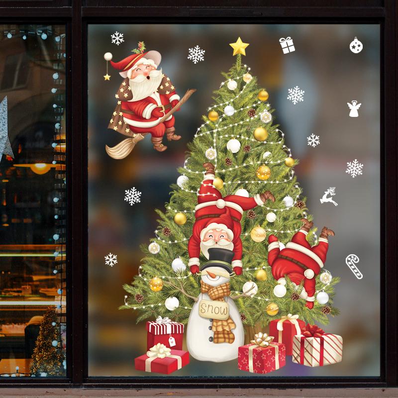 Christmas Window Stickers Santa Claus Snowflake Wall Decals For Kids Rooms Bedroom Mirror Sticker Home Xmas New Year Decorations