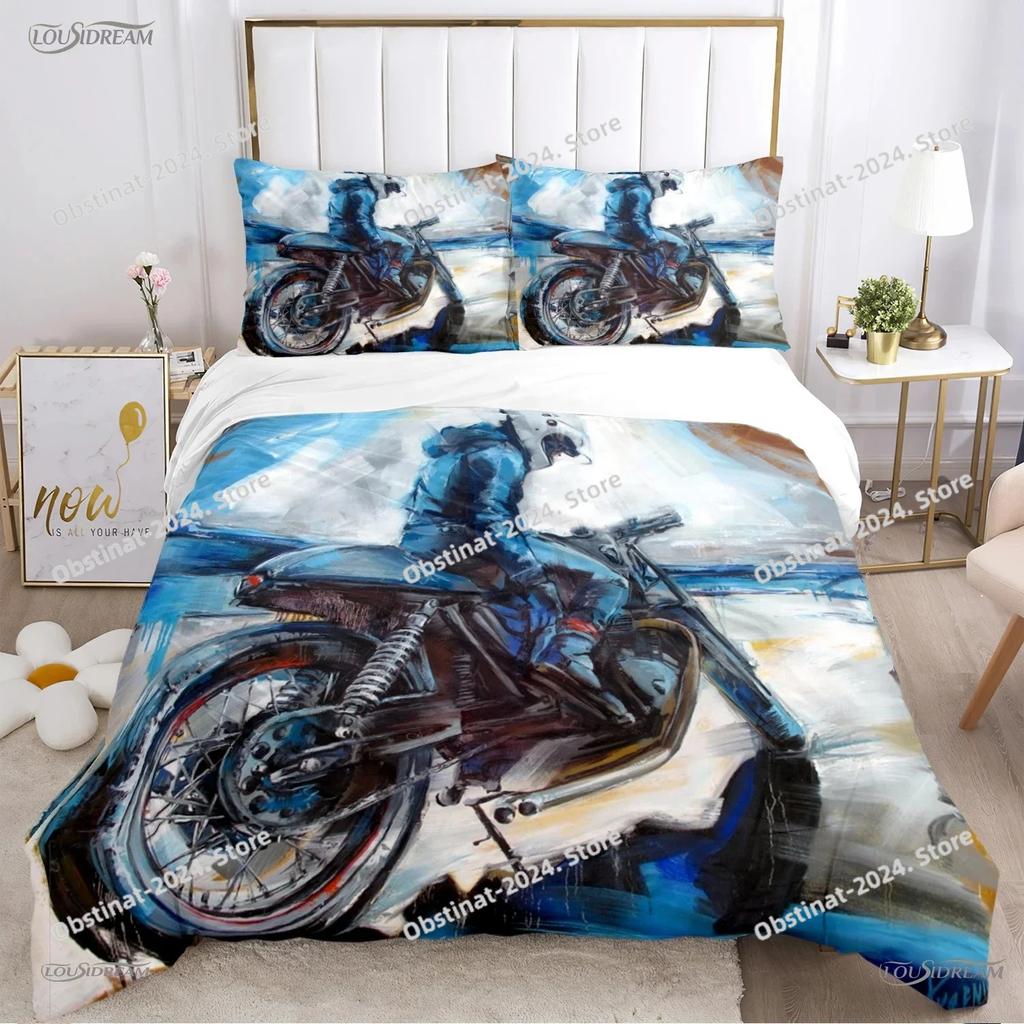 Racing enthusiast motorcycle Duvet Cover casal Comforter Beding set Soft Quilt Cover and Pillowcase for SingleDoubleQueenKing