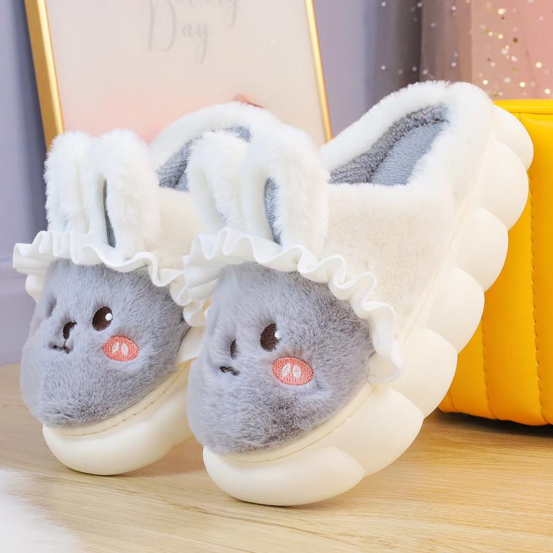Fashion White Rabbit Hare Slippers Women's Cute Animal Platform Home Mules Shoes Girls Bedroom Plush Slides Slipper Ears Indoor Shoes