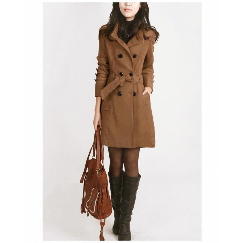Womens Slim Fit Long Wool Blend