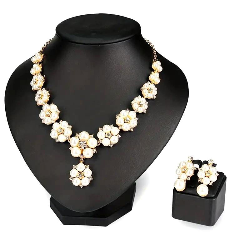1 Set Bride Necklace Earrings Set Faux Pearl Flower  Luxury Women Girl Necklace Dangle Earrings Wedding Jewelry Gift
