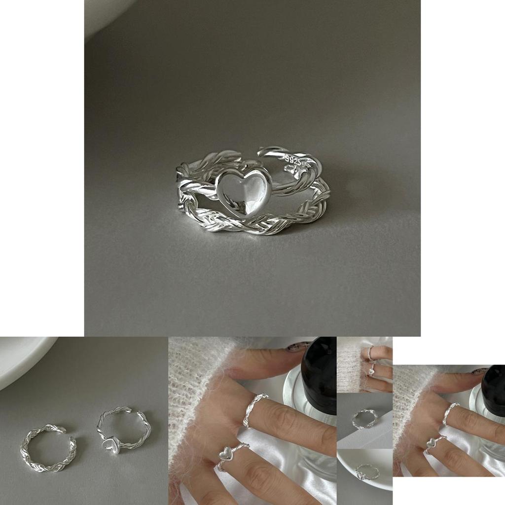 Chic Ins Style Heart Twisted Weave Ring For Women Adjustable Fashionable Accessory