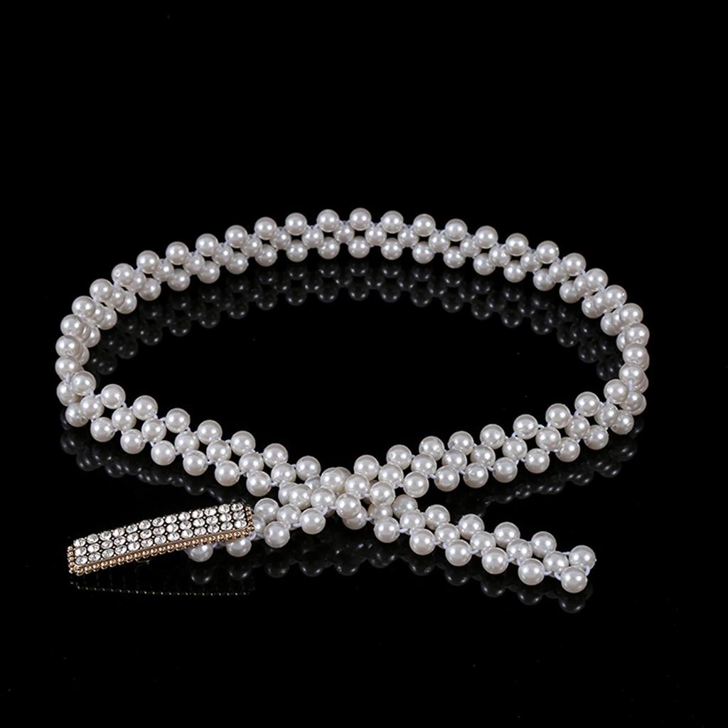 "Korean Style Rhinestone Pearl Waist Chain for Women – Fashionable, Sweet, Elastic Belt"