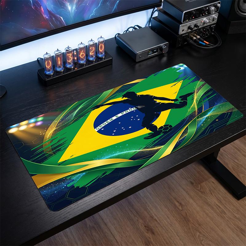 Brazil Football Crest Mouse Pad, Extended Non Slip Rubber Desk Mat for Gaming Office Laptop Fan Gift