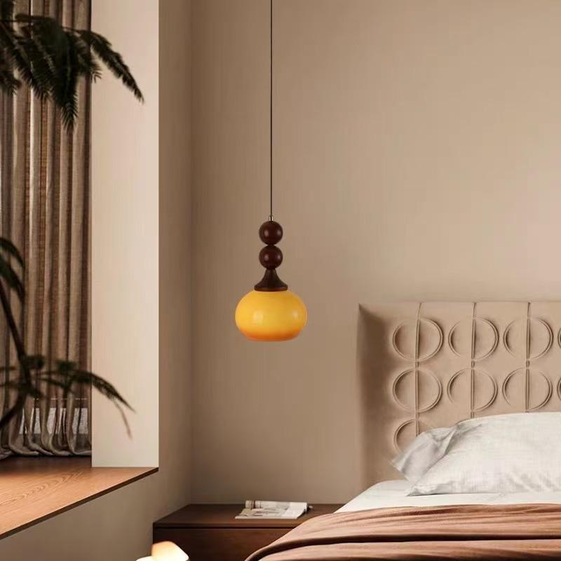 Mid-Century Wabi-Sabi Walnut Glass Pendant Light for Entryway, Hallway, Bar, Study, or Bedroom.