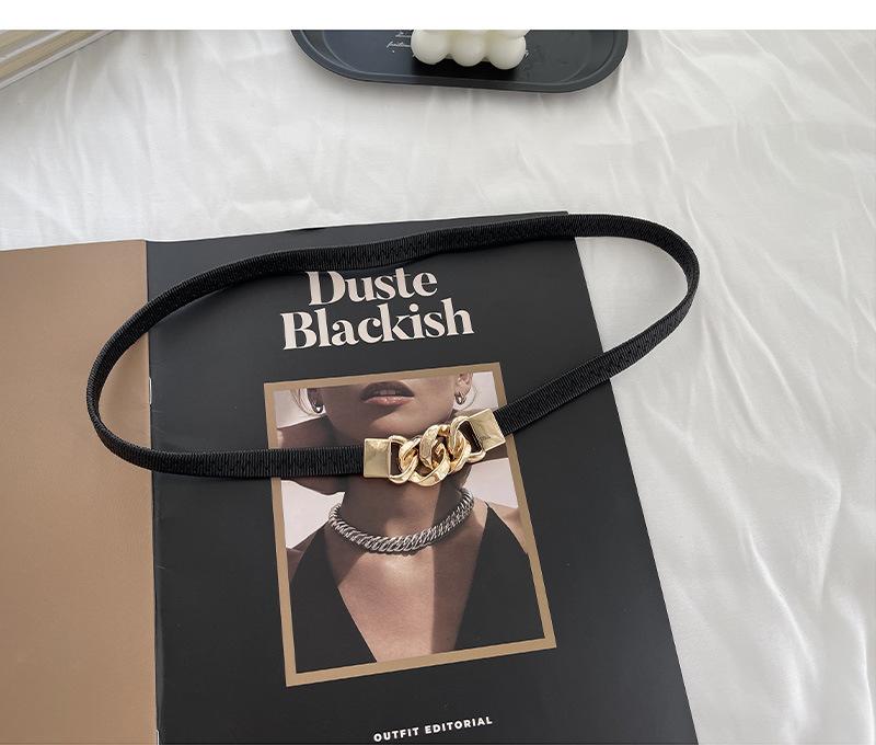 

Adjustable Womens Modern Elastic Waist Belt With Smooth Finish Rectangle Buckle For Outfit Any Black,60cm