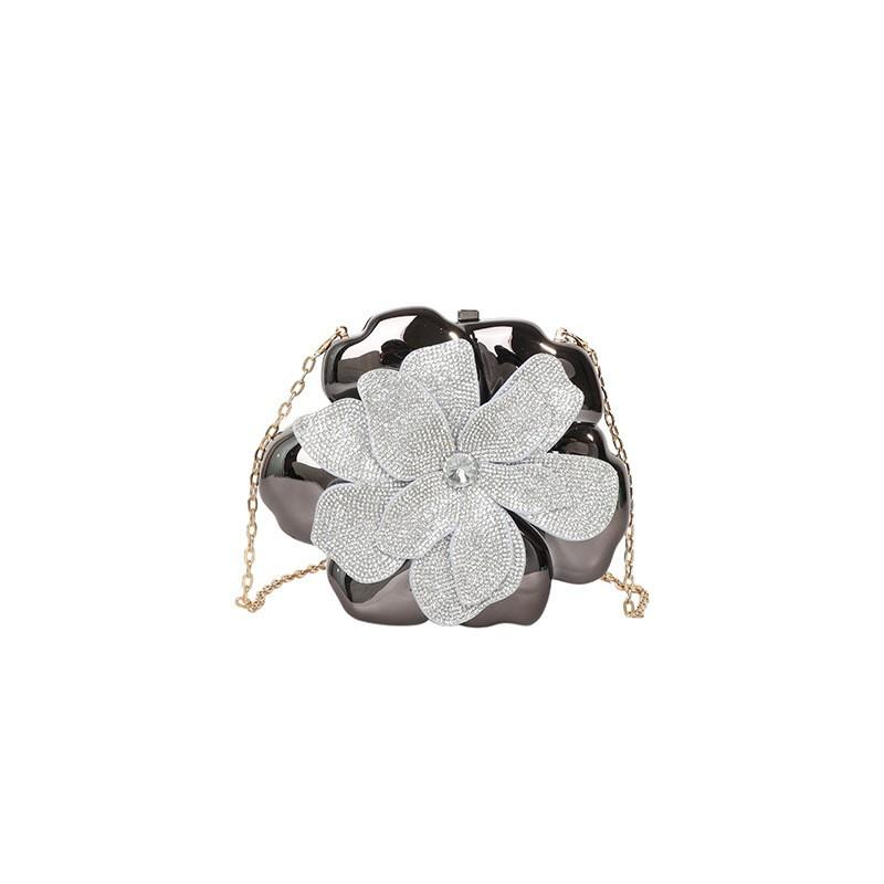 Acrylic Flower Evening Bag With Rhinestone Embellishment Metal Chain Strap Hard Shell Crossbody Purse Women