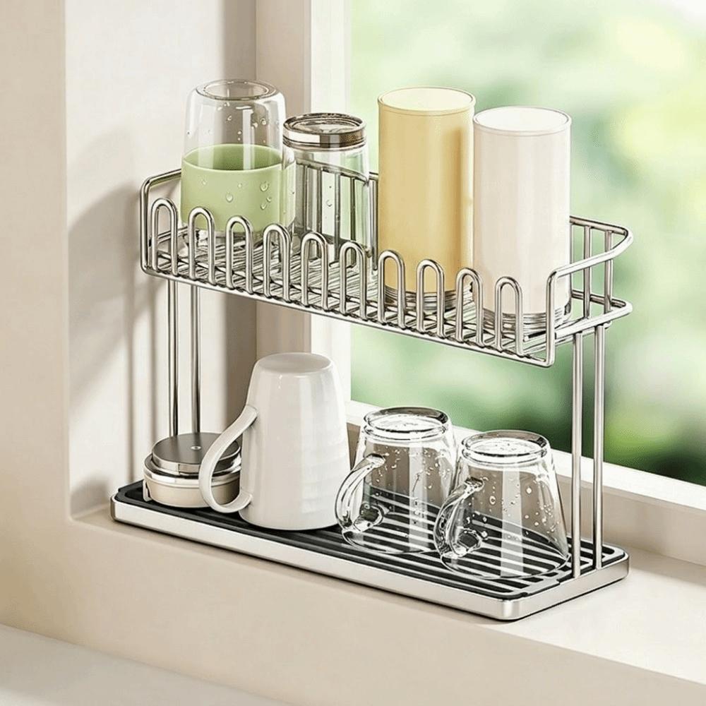 Stainless Steel Cup Storage Rack Anti-Fall Water Cup Holder Sink Storage Rack Office