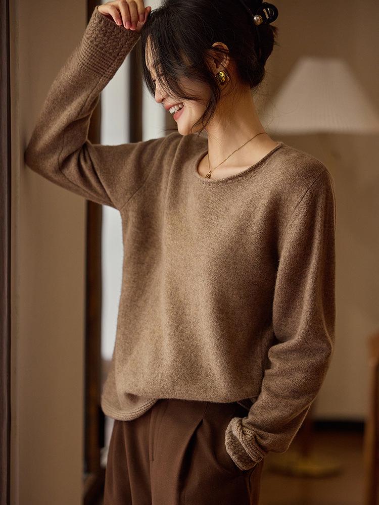 Women's European Low Neck Wool Sweater - Korean Style, Loose Fit, Versatile Solid Color, Slimming Fashion Base Layer