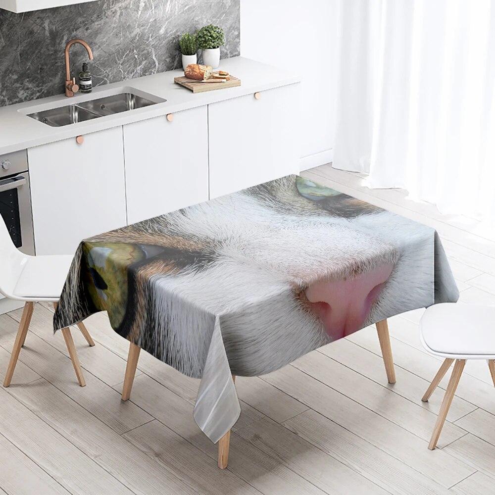 Cute Cat Tablecloth Anti-Stain Waterproof Rectangular  Kitchen Table Decoration Home Decor