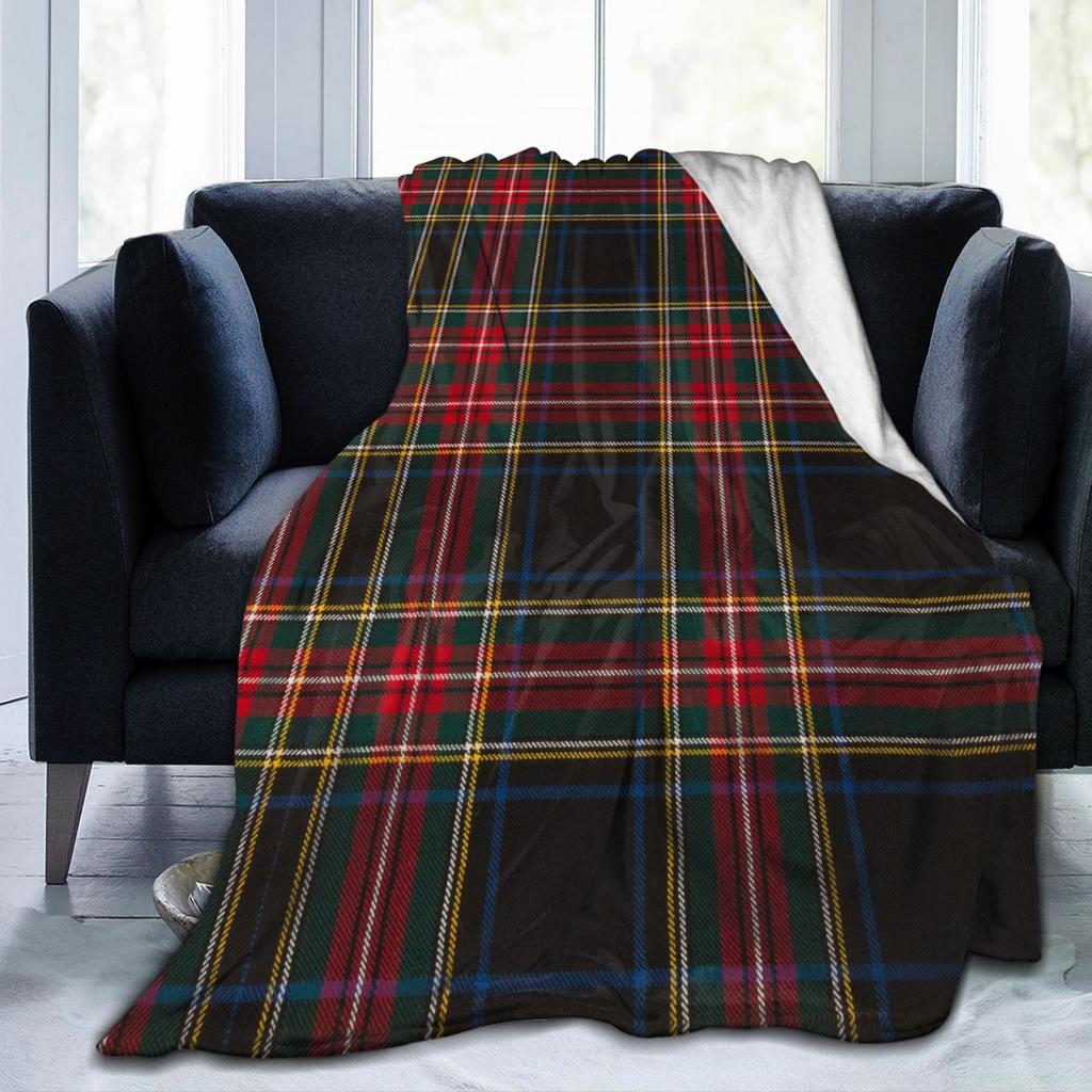 Plaid Stewart Black Tartan Blanket Flannel Decoration Portable Lightweight Thin Throw Blanket for Bed Bedroom Rug Piece