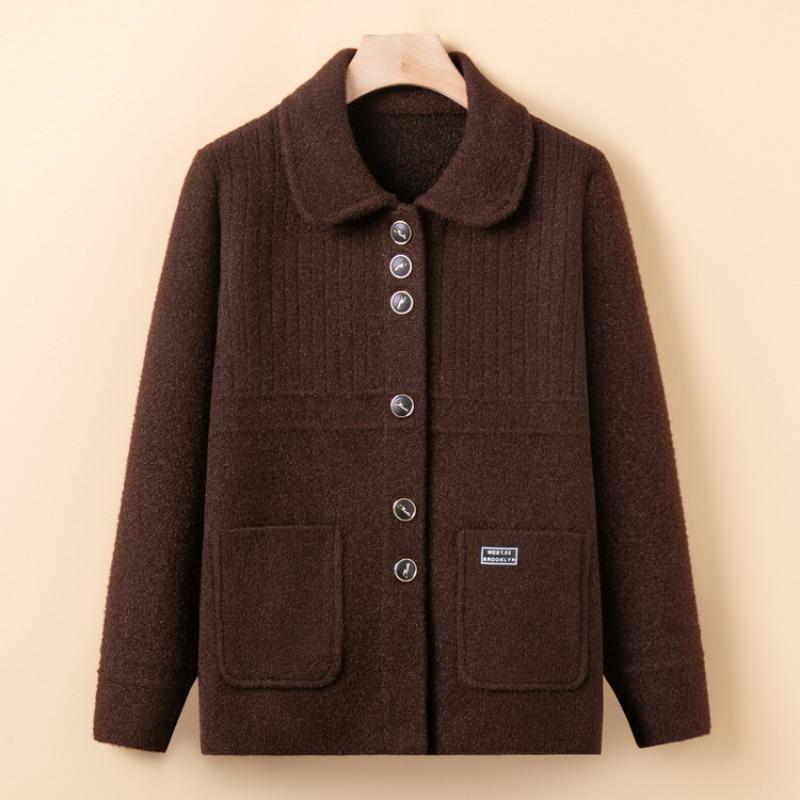 Elderly Knitted Cardigan Spring and Autumn Mother's Lapel Loose Top Middle-aged and Elderly Sweater Jacket New Cardigan