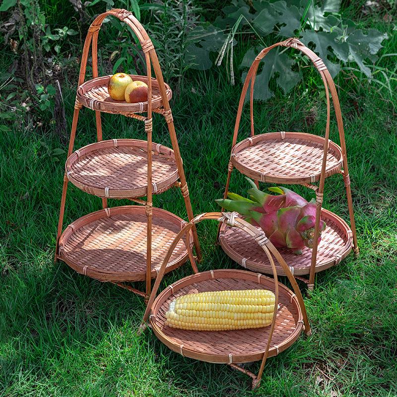 Handwoven Bamboo Retro Snack Basket and Plate for Picnic and Storage