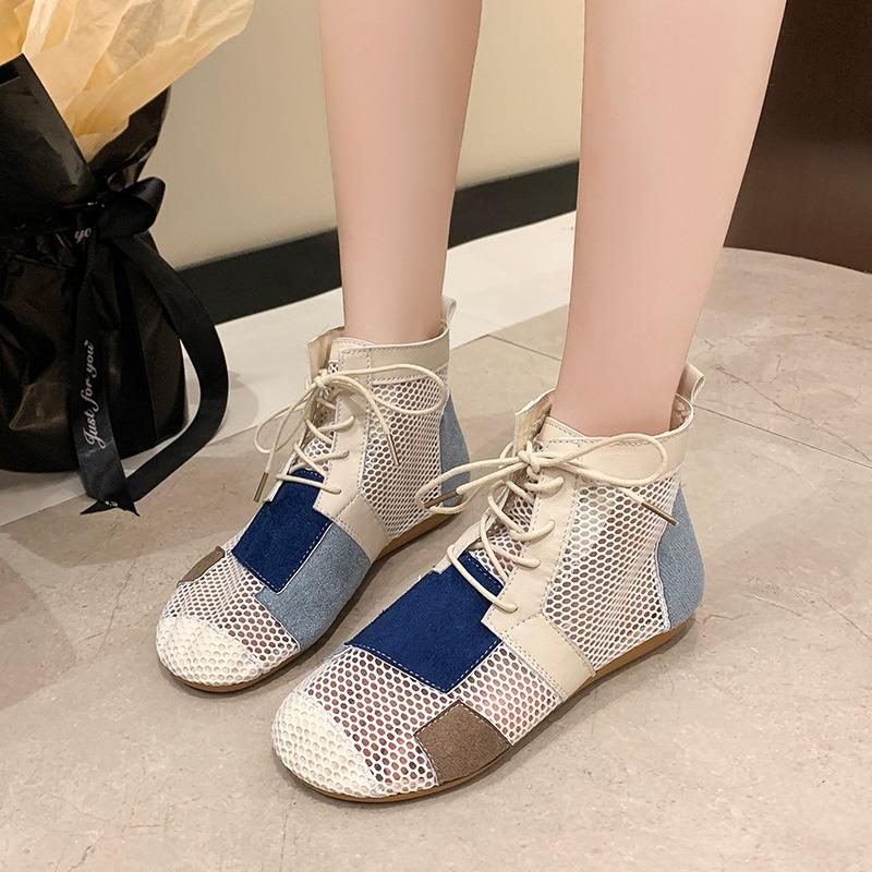 New Sandals for Women's Summer Retro Versatile Mesh Hollow Breathable Headband Thick Sole Casual Outwear High Top Sandals