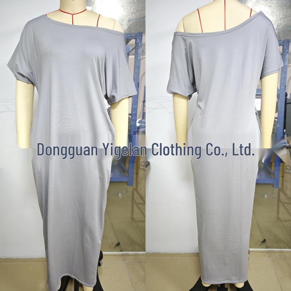 2025 Trendy European & American Women's Solid Short-Sleeve Long Summer Dress