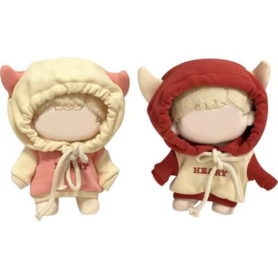 YUYAKESHI Cotton Doll Clothes Doll Clothes Change of Clothes for 10-15cm Plush Toys Loose Hooded Parka Doll Cute Outerwear Cow Horns Plush Toy