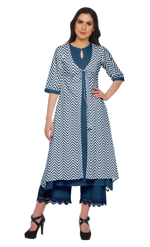 Moomaya Indian Palazzo Kurta Jacket Set For Women Partywear Chanderi Ethnic