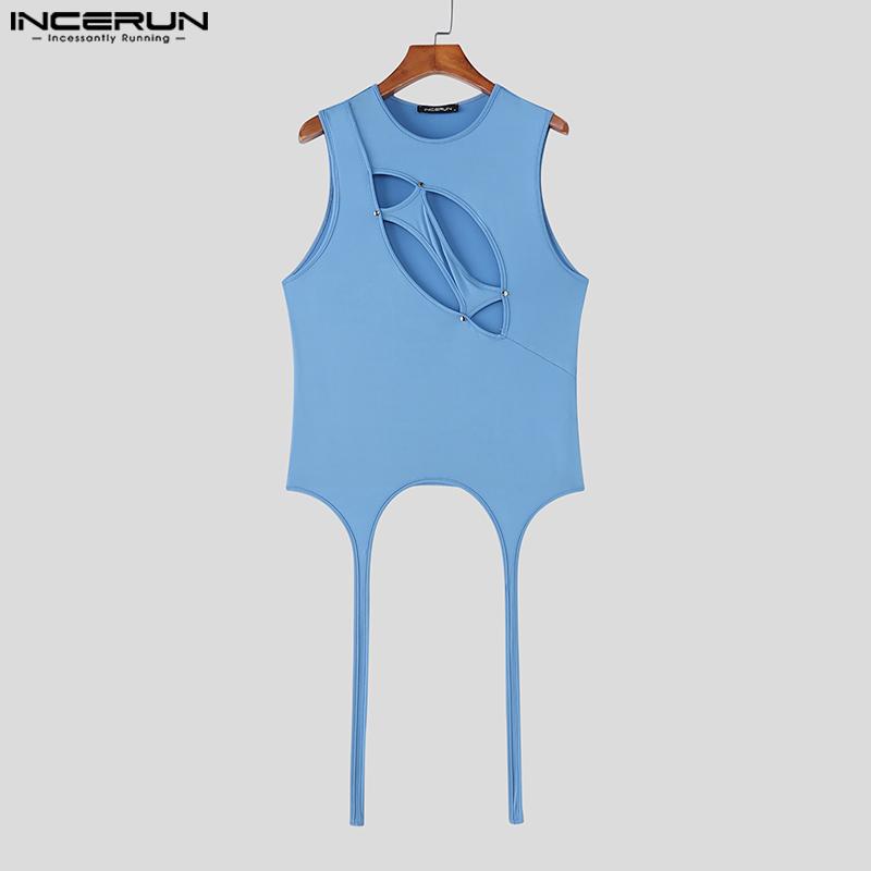 INCERUN Men Sexy Sleeveless Hollow Out Slim Party Fitted Short Tank Tops