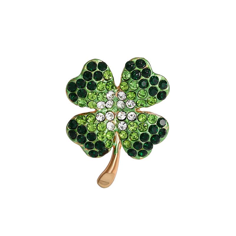 New green zircon four-leaf clover brooch women's high-end blazer high-end corsage clothes collar silk scarf buckle