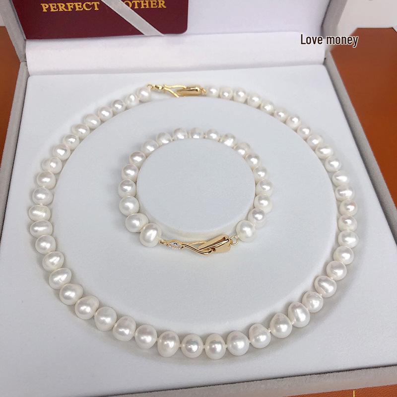 Versatile Women's Freshwater Pearl Necklace Bracelet Set