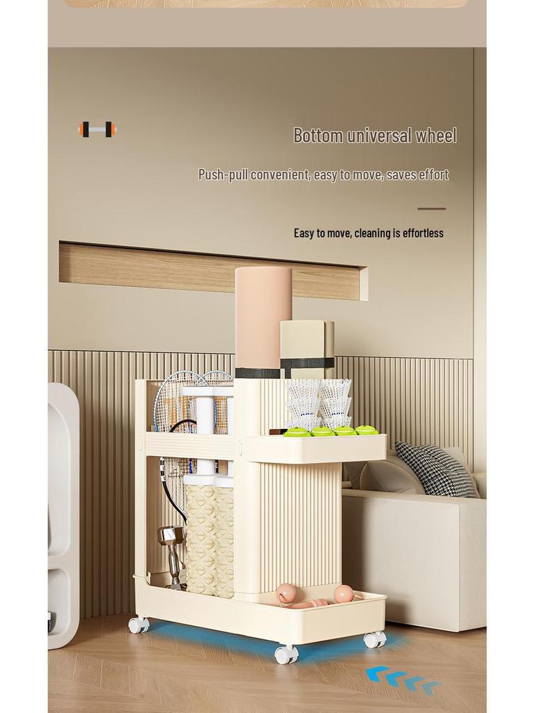 Movable Storage Rack for Yoga Mats, Fitness Gear, and Badminton Equipment