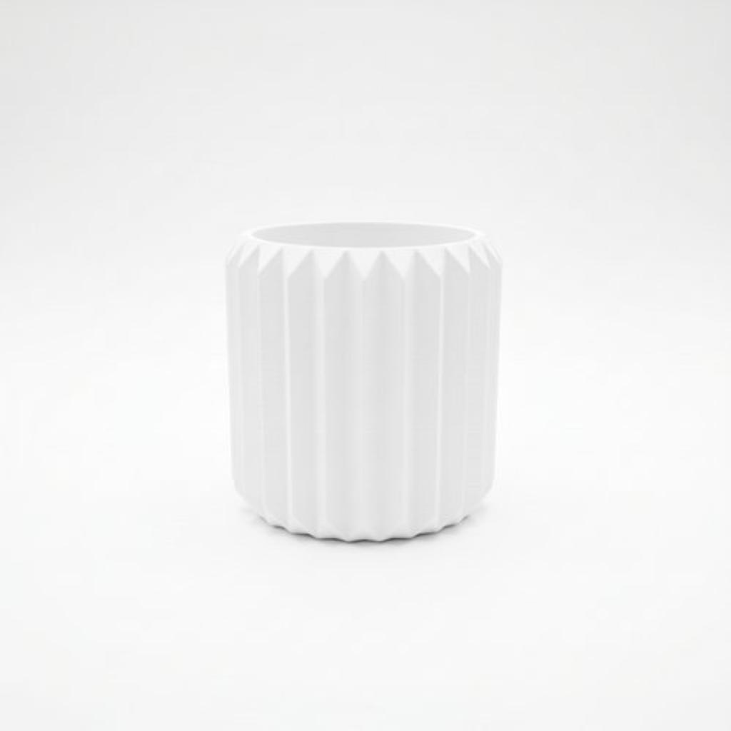 Modern white triangular grooved flowerpot for plants