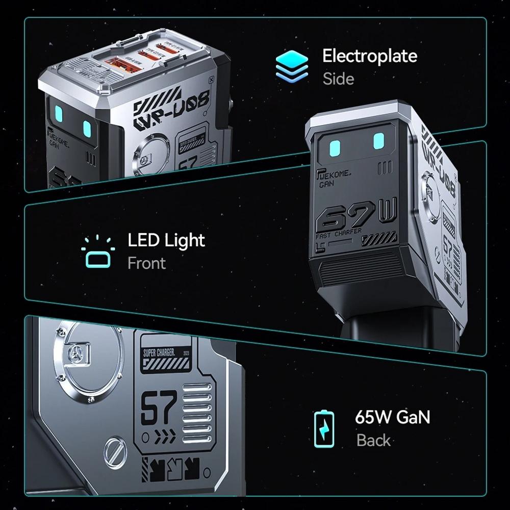 67W GaN Charger Mecha Robot Three Port QC PD Fast Charging Block Power Adapter for iPhone Laptop MacBook Samsung Galaxy Google