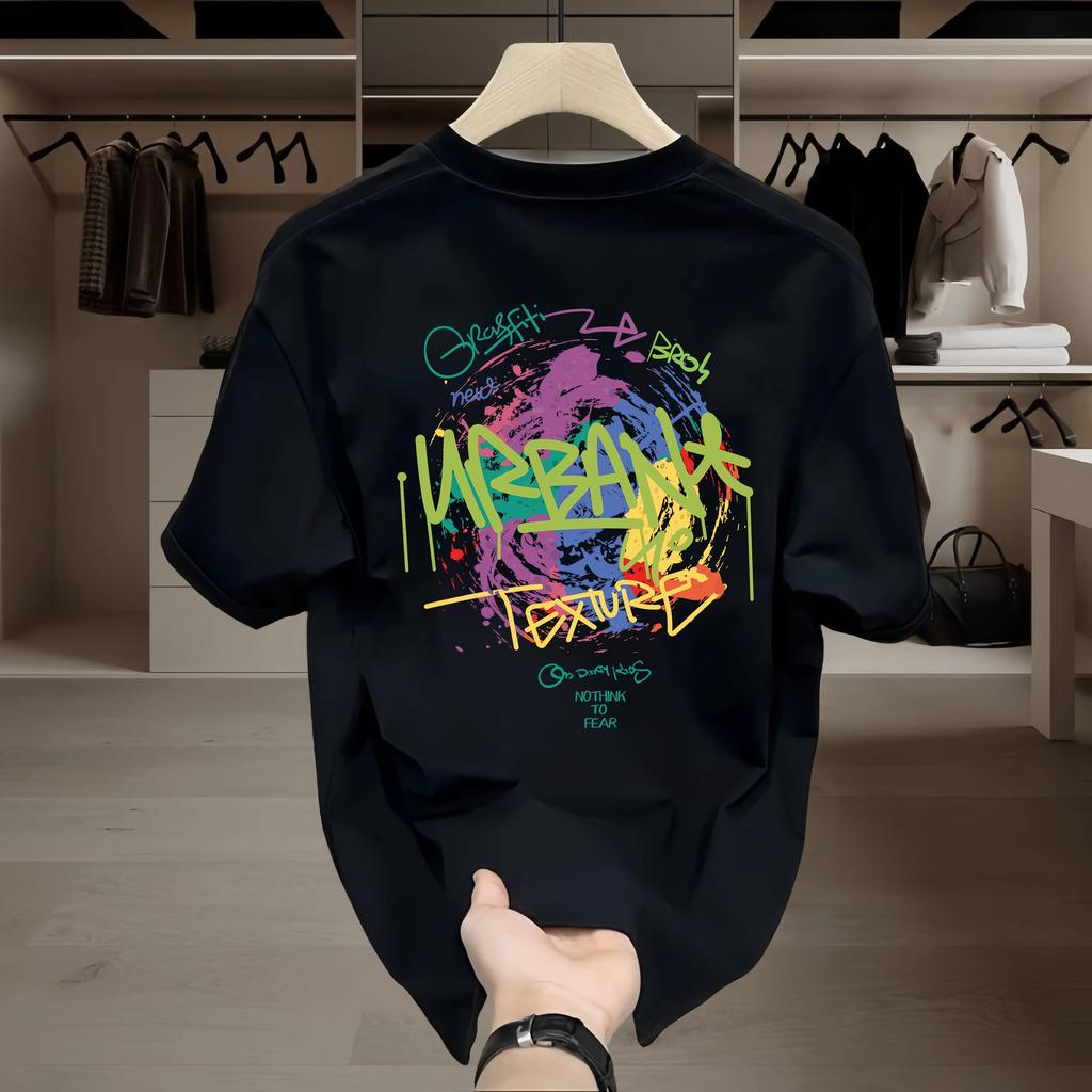 Graffiti 100 Pure Cotton Printed New European and American Unisexs and Womens Fashionable Round Neck Short Sleeved Shirt